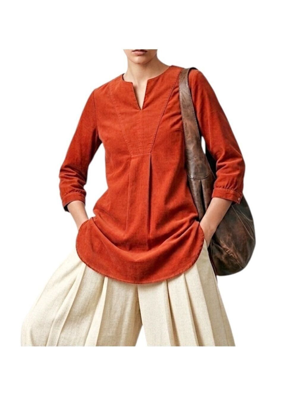 Thought London pure organic cotton rust corduroy tunic top mini dress EU 34